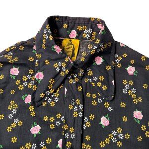 70s vintage floral blouse FITS dagger collar button up novelty print retro boho.
